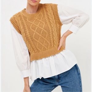 English Factory sweater vest with longsleeve white blouse underneath